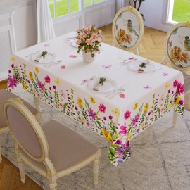Softalker Spring Easter Tablecloth Rectangle - Waterproof Floral Pattern Decorative Summer Table Cloths, Stain Resistant Wrinkle Free Table Covers for Dinner/Party/Picnic/Indoor/Outdoor, 60 x 120 Inch