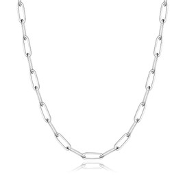 GLIJWELE 20 Inch Sterling Silver Paperclip Chain Necklace for Women, 4mm