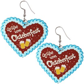 German Oktoberfest Earrings for Women Funny Acrylic Gingerbread Heart Beer Festival Costumes Outfits Accessories for Women