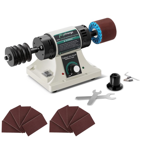 Flyrivergo Leather Burnishing Machine with 12pcs Sanding Sleeves Adjustable Speed