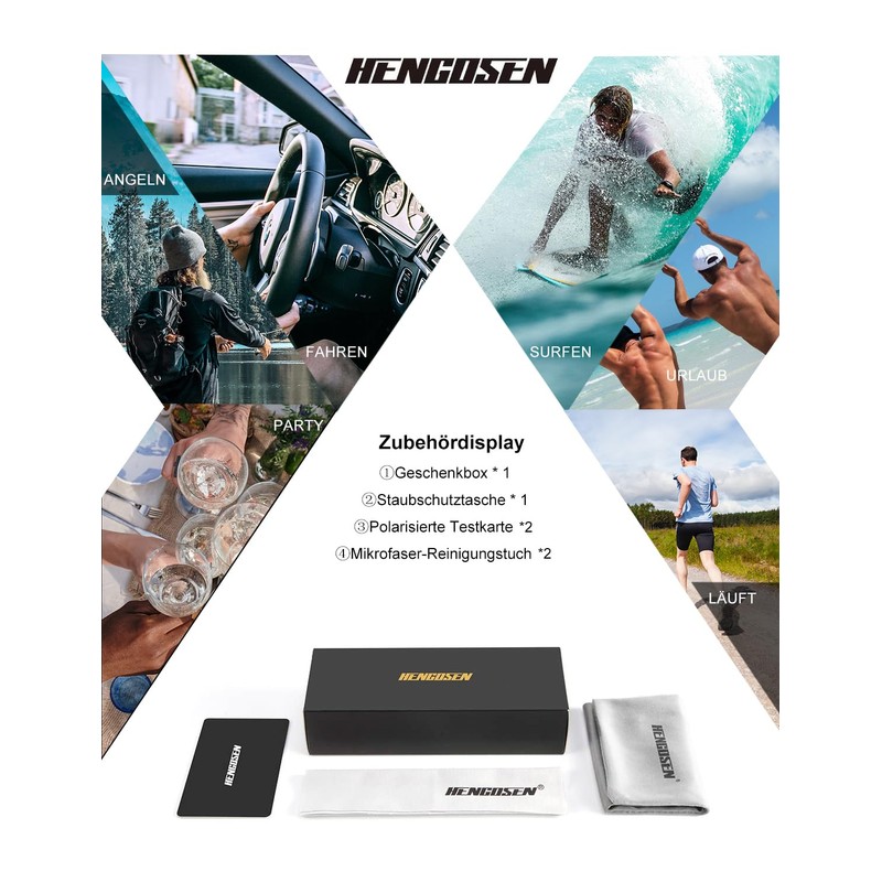 HENGOSEN Sunglasses for Men, Polarised Sunglasses for Men with Lightweight