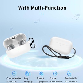 for Technics EAH-AZ100 Case Cover,NOUKAJU Earphone Protective Cover(with Carabiner + Lanyard) Drop-Proof,Shock-Proof,Dust-Proof,Protective Case for Technics Reference Class EAH-AZ100(White)