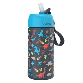 Bentgo Kids' Stainless Steel Water Bottle - 14 oz, Insulated, Leak-Proof Lid, Safe-Sip Spout, Flip-Up Straw, BPA-Free, Portable Drinkware for Ages 3+:_Dinosaur