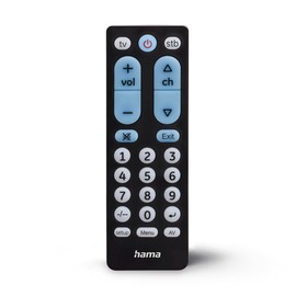 Hama Universal TV Remote Control for 2 Devices, Large Buttons (Infrared, Learnable, Luminous Buttons, Preprogrammed, Ideal e.g. for TV, VCR, Receiver, 10 m Range) Black