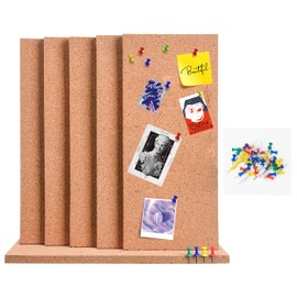 SUNGIFT Cork Bulletin Board 1/2" Thick Cork Boards 6 Pack Frameless Cork Tiles, 17 x 8 Inch, Self-Adhesive Corkboards Wall Decor with 50 PCS Pushpins for Office, School and Home