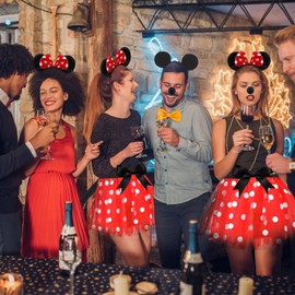 ATOWORLD ATOWORLD Mouse Kostüm Damen Erwachsene mit Mouse Tutu Rock Rot Mouse Ohren Haarreif Nase Handschuhe Schleife Karneval Mini Mouse Kostüm Damen Frauen Mini Maus Kostüm Damen Erwachsene für Fasching
