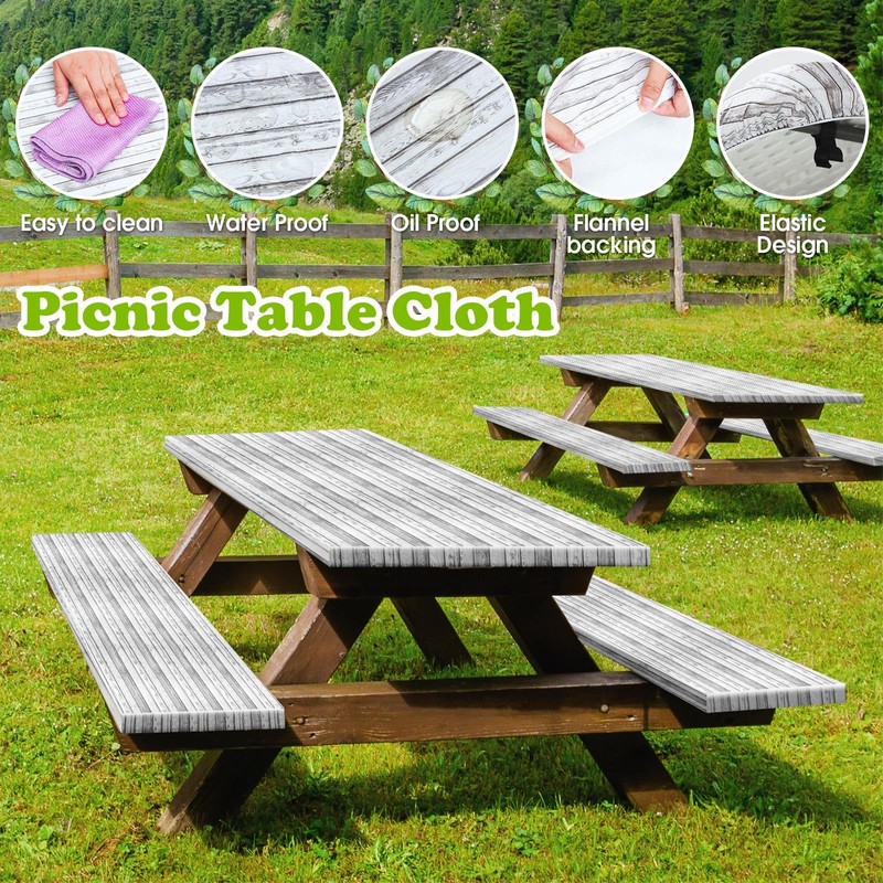 Boao 3 Pcs Vinyl Picnic Table Cover with Bench Cover