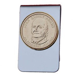 US 2008 Presidential Dollar BU Unc Coin Stainless Steel Gold Silver Two Tone Money Clip NEW - John Quincy Adams (1825−1829 Years Served)