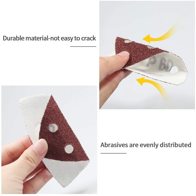 EETools 50Pcs P40 Grit Triangle Sanding Pads Hook and Loop