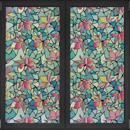 DKTIE Stained Glass Window Film with Free Installation Tools, Day and Night Privacy Window Film No Glue Static Cling for Renters, CTBLT461, 17.7" x 78.7"