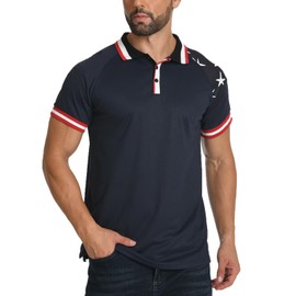 H HYFOL Short Sleeve Polo Shirts for Men Star Patchwork Graphic Stretch Casual American Patriotic Raglan Golf Polos for Men(Navy Blue,XXL