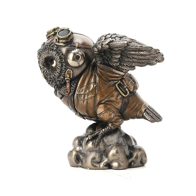 Bronze Finished Steampunk Fantasy Aviator Flying Ace Owl Statue Hand