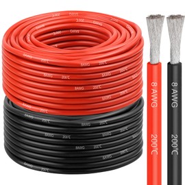 8 Gauge Silicone Wire (2 PCS) 5 FT Red + 5 FT Black Tinned Copper Core, Flexible 8 AWG High Temp Wire for Battery, Automotive, Solar, RC Car, Drones etc.