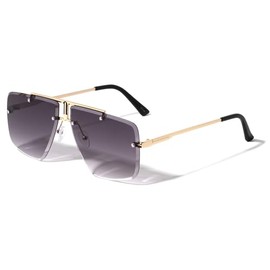 Sunglasses Luxe Kansas Square Rimless Diamond Edge Cut Lens Aviator (Smoke Gold)