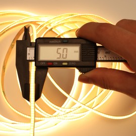 TOPAI 12V Thin 5mm COB LED Strip Waterproof 3000K Warm White 16.4ft Bright 4000Lm CRI>90 Uniform Dotless 400LEDs/M Self Adhesive Flexible Cuttable for DIY, Bedroom, Under Cabinet Lighting