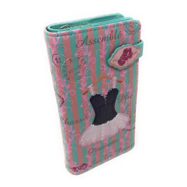 Shag Wear Vintage Ballerina Large Dance Wallet For Women Faux Vegan Leather Pink Green 7"