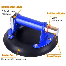 IMT 9" Vacuum Concave Suction Cup Glass Lifter with Metal Handle and Brass Pump, Heavy Duty Vacuum Lifter for Curved Glass/Tiles Lifting, 240lbs Load Capacity with Carrying Case