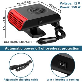 Showvigor Car Heater, 12V and 150W Automobile Windscreen Fan, Summer and Winter Heating or Cooling Fan Car Heater for Car, Taxi, Truck