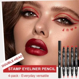 Meilury 4PCS 레드 라이너 펜 세트 스탬프 더블헤드 리퀴드 펜슬 여성용 앤립 프로페셔널 워터프루프 할로윈 4PCS Red Liner Pen Set Stamp Double-Head Liquid Pencil for Women Professional Waterproof Halloween [4PCS]