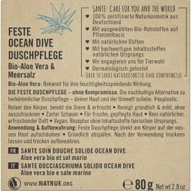 SANTE Naturkosmetik Solid Shower Soap Vegan Formula with Organic Aloe and Sea Salt Ocean Dive Shower Care 1 x 80g