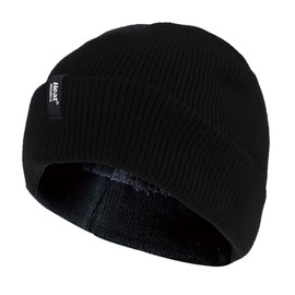 HEAT HOLDERS - Mens 3.6 tog Fleece Lined Thermal Turn Over Cuff Winter Beanie Hat 3 Colours (One Size, Black)