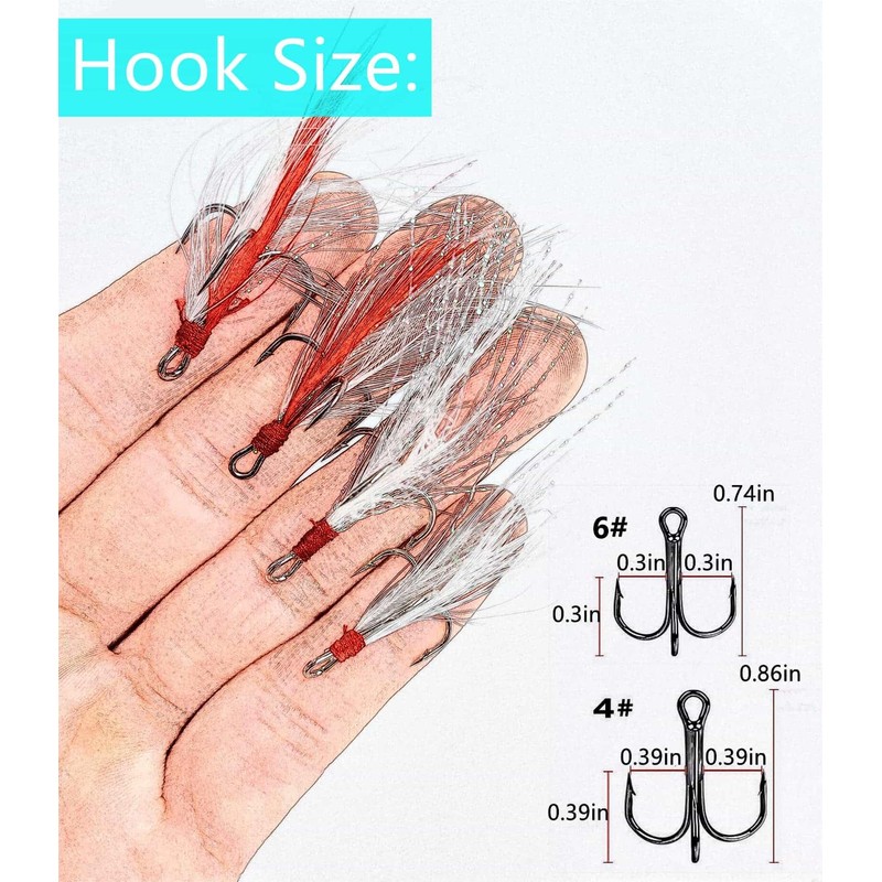 Fishing Treble Hooks Feather Dressed Size 4 6 Set with