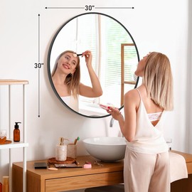 Sweetcrispy Round Wall Mirror, Bathroom Mirrors for Over Sink, Circle Mirror for Bathroom, Entryway, Bedroom, Vanity Decor christmas 2024 ornament - Color: 30'' Black