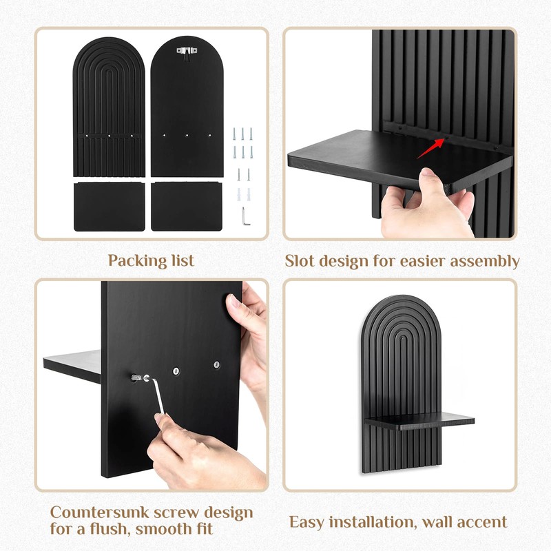 Black Wall Candle Holder: Wood Arch Candle Sconces Set of