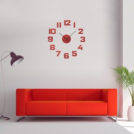 PRIM Veneer Colorino DIY Wall Clock Wood, Made in EU, Wood Wall Decoration Diameter from 600 to 1000 mm, 3D Wooden Numbers, Wooden Wall Clock Large XXL, Wall Clock Kitchen, Bedroom (Red)