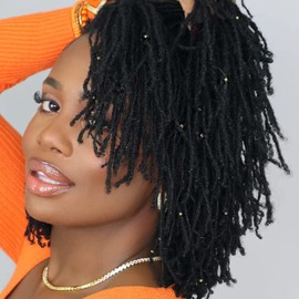 Loc Extension Human Hair 8 inch 0.2cm Width Permanent huamn hair Dreadlocks Extension Can Be Dyed Bleached Curled 100% Handmade loc Extension for Men Women (20 Strands Natual Black)