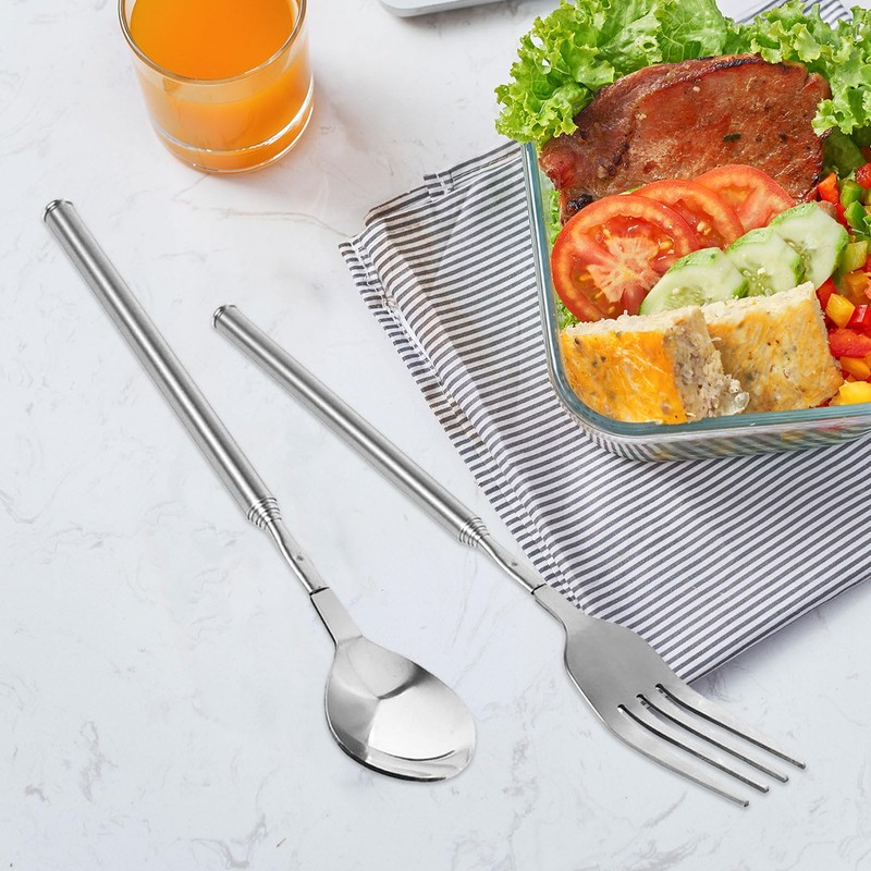 HAPPOW 2pcs Extendable Fork Spoon Set, Telescopic Fork and Spoon,
