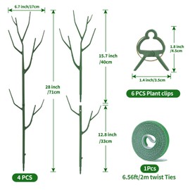 Yhtpouqe 4 Pack Plant Support Stakes, Plant Stakes for Indoor and Outdoor Plants. 28inch Plant Sticks with Extension Poles, Plant Clips, Plant Ties for Potted Monstera Plants, Climbing Plants