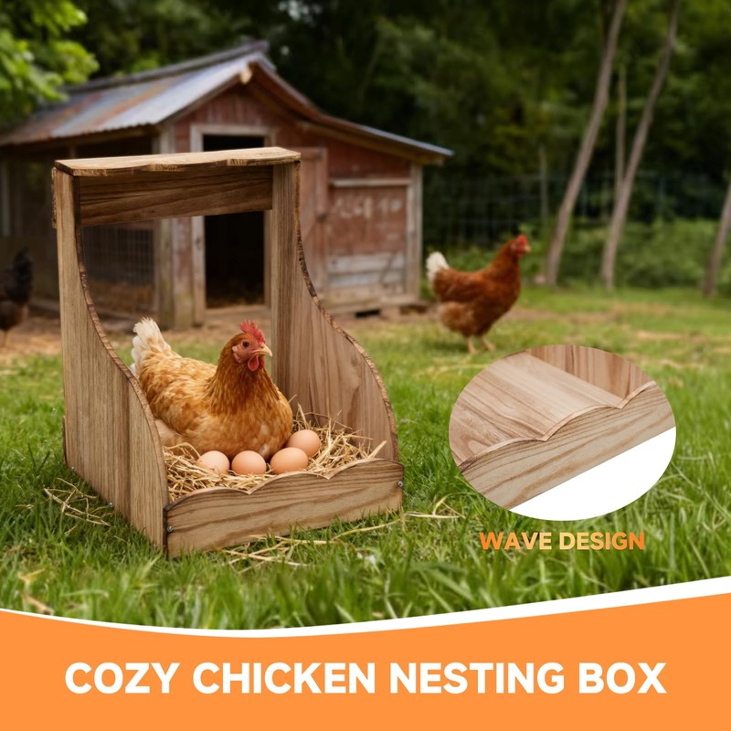 2 Pack Wooden Chicken Nesting Box for Laying Eggs, Hen