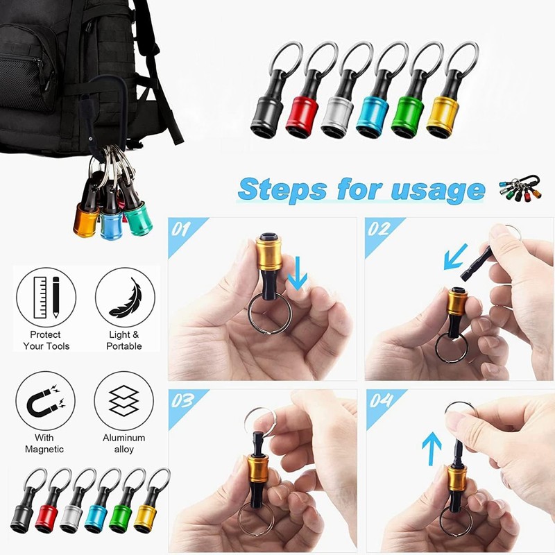 Bit Holder Key Chain, 6Pcs 1/4 Hex Shank Screwdriver Impact