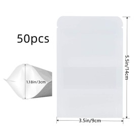 Naisfei 50 Pack Kraft Pouch, Kraft Paper Zip Lock Food Bag Cookie Tea Bag Stand Up Reusable Sealing Pouches with Transparent Frosted Window for Candy Coffee Beans Storage Tea(3.5 * 5.5in)