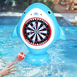 JolliLudo Inflatable Pool Toys, Shark-Shaped Dart Board Game, Pool Games for Beach & Backyard, Summer Beach Water Toys for Adults Pools Summer Luau Hawaiian Supplies