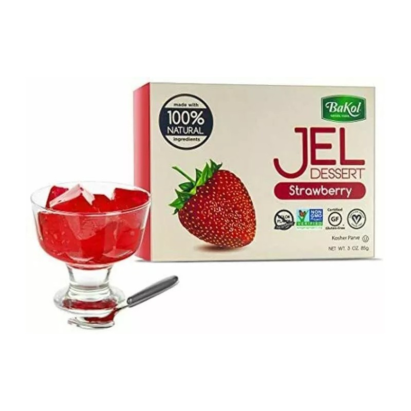 Bakol Vegan Strawberry Flavor Jello, Kosher Dessert Gelatin, 3 oz