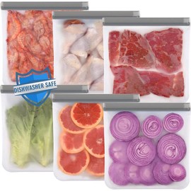 6 Pack Reusable Gallon Freezer Bags Dishwasher Safe, BPA Free Reusable 1 Gallon Bags Silicone, Leakproof Reusable Storage Bags for Marinate Meats, Cereal, Vegetables, Home Organization(Grey) - Size: 9 Pack Sandwich Bags