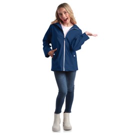 Pink Platinum Girls Rain Jacket - Wind and Waterproof Rain Jacket Lightweight Full Zip Up Hooded Raincoat for Girls, Size 10-12, Navy