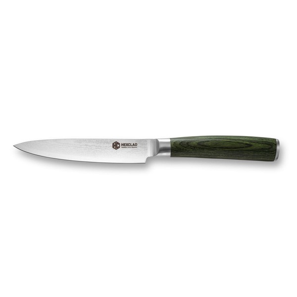 HexClad Cookware 5 Inch Utility Knife, Damascus Stainless Steel Blade with Full Tang Pakkawood Handle
