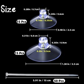 Xnovies 30 Pcs Suction Cups with 50 Pcs Adjustable Zip Ties 25mm & 35mm Aquarium Suction Cups Rubber Sucker Pad for Home Garden Fish Tank Tubing Binding Moss Shrimp Nest Decorations