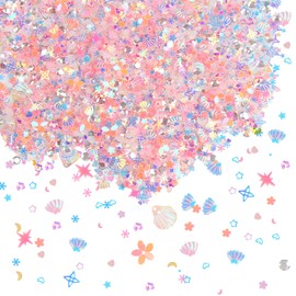 KIMOBER 50 Gram Mixed Craft Sequins and Spangles,Iridescent Pink Assorted Shapes & Sizes Sequins for Nails, DIY Arts Crafts