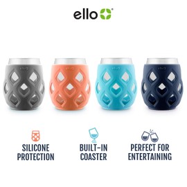 Ello Ello Cru 17oz Stemless Wine Glass Set with Protective Silicone Sleeves, 4 Pack Cocktail Glass Perfect for Summer Patios and Parties Holiday Gifting Her Him Mother's Day, Dishwasher Safe, Cosmos