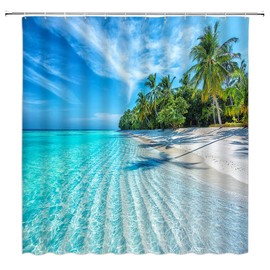 WANVYON Beach Shower Curtain Tropical Ocean Palm Tree Summer Hawaiian Coastal Seascape Nature Scene Bathroom Decor Polyester Curtains with Hooks