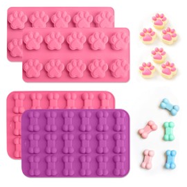 XWCHASA Backmatte Hundekekse, 4 Stück Hundekekse Backform Hundepfoten und Knochen Backmatte für Hundekekse, Hundebackmatten Silikon Schimmel für Eiswürfel, Schokolade, Süßigkeiten, Gelee