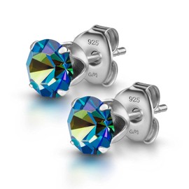 Amberta Women's 925 Sterling Silver Lumini Crystals Blue Collection Stud Earrings, Lumini Crystals, Silver 925/1000