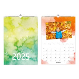 A4 2025 Photo Calendar to Design Yourself, Craft Calendar, Creative Calendar, Watercolour, Watercolour, with Holidays, 1 Cover Sheet + 12 Calendar Sheets