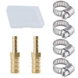 LEONTOOL 2 Pack Hose Barb Fittings Reducer, 1/4" to 3/8" Brass Hose Barb Reducer with 4 Hose Clamps, Reducing Barb Brabed Fitting Splicer Mender Union, Brass Hose Barb Adapter for Fuel Water Air