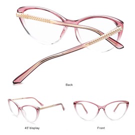 OuShiun Vintage Cat Eye Reading Glasses Blue Light Blocking with Spring Hinge Computer Gaming Readers for Women (Transparent Pink, 2.5)
