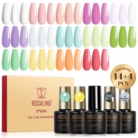 ROSALIND 18PCS Gel Nail Polish Set with Base Top Coat (Glossy Matte and Glitter),14 Pcs Pastel Bright Colors Gel Polish Set Macaron Colors Soak Off Nail Polish Gel Nails Art for Women